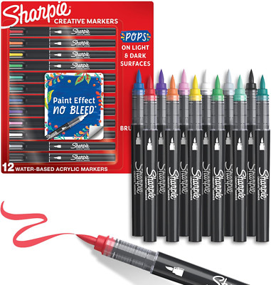 Sharpie Creative Markers, Water-Based Acrylic, Brush Tip, Assorted Colors, 12 Co-image