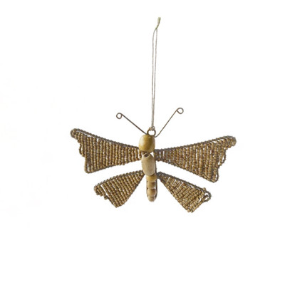 Creative Co-op Wood & Bamboo Butterfly Beaded Ornament Bauble-image