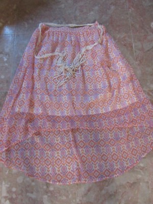 D-SIGNED, GIRL'S ORANGE/LAVENDER POLY LONG HI LOW GEO SKIRT W/SASH, SIZE 14/16-image