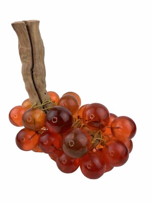 Vintage Orange Lucite Grape Cluster On Driftwood Mid Century-image