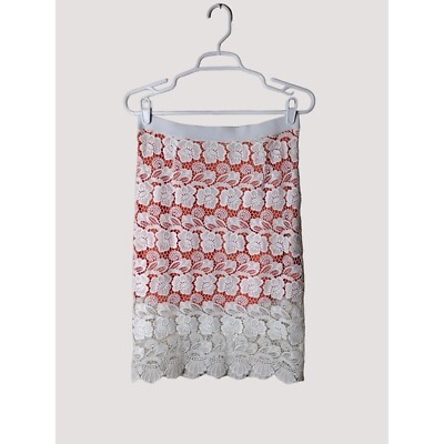 Rebecca Minkoff Skirt Womens 6 Crochet Overlay Orange Lining Elastic Waist Boho-image