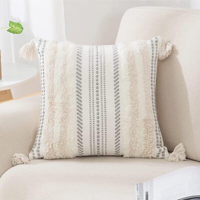 decorUhome Decorative Boho Throw Pillow Covers 18x18 Accent Neutral Tufted Pi...-image
