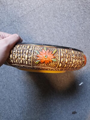 Mid-Century Modern (MCM)  Bowl with Lovely Orange Flowers – 29 cm –-image