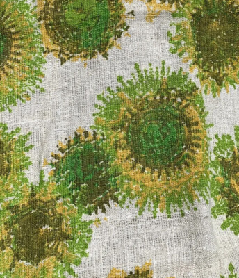 Vintage Linen Fabric 48”x44” Mid Century Modern MCM Green Yellow Abstract Sun-image