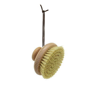 Creative Co-Op Beech Wood Body Brush with Round Handle and Leather Natural -image