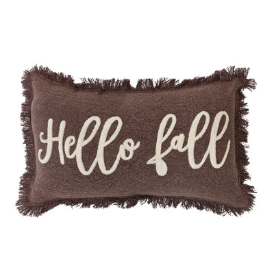 20' L x 12' H Stonewashed Cotton Tufted Lumbar Pillow w/Fringe Hello Fall, Br...-image