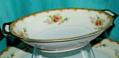 MID CENTURY IMPERIAL CHINA JAPAN FLORAL YELLOW ORANGE GOLD OVAL SERVING BOWL-image
