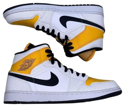 Nike Women's Air Jordan 1 Mid Perforated White University Gold Shoes BQ6472-107-image