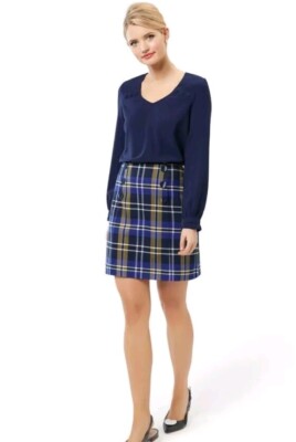Review Nancy Orange Blue Check Plaid Mini Skirt Size 12 Retro 60's-image