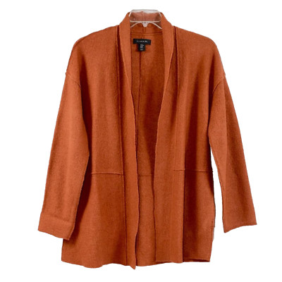 TAHARI - burnt orange long sleeve 3/4 length wool blend overcoat, size M-image