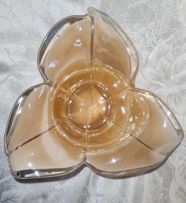 Vintage Murano Glass Creamy Orange Sherbert Flower Art Glass Bowl Lavorazione-image