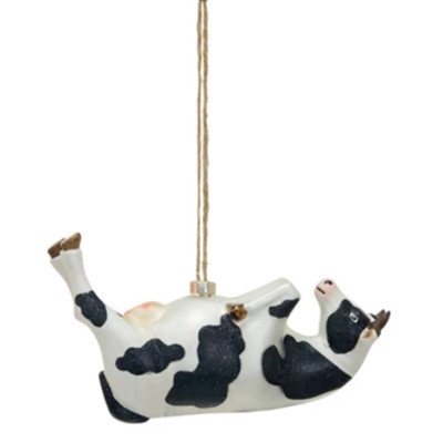 Creative Co-op Cow in Yoga Pose Mercury Glass Ornament Bauble-image