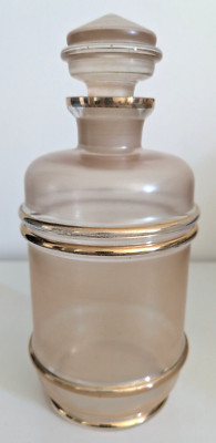 Vintage Mid Century Carafe Decanter Pink/Orange and Gold with stopper 24cm-image