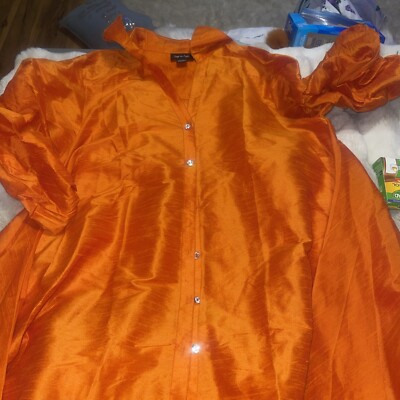 Orange Puffy Sleeved Dress -image