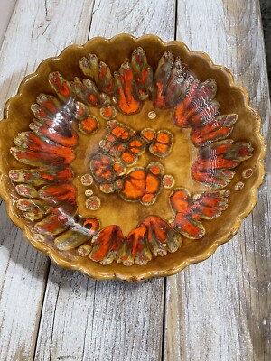 Vintage Large Bowl Centerpiece by Euro-Con Mold Brown Orange Red Mid Century Mod-image