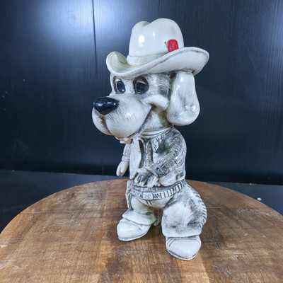 Vintage 1977 Hound Dog Cowboy Bank Creative MFG Hard Plastic 10