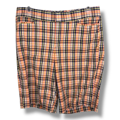 Size 6 Dockers Plaid Shorts Womens Orange Blue  Mid Rise Curvy Cotton Blend-image