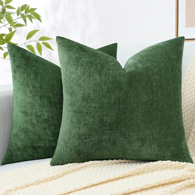 Decoruhome Couch Throw Pillow Covers 18X18 Set of 2, Decorative Soft Chenille So-image