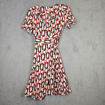 Banana Republic Orange and Black chain wrap dress with ties Preowned Size 0-image