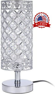 Lampara Cristal Color Plata De Mesa Con Puerto USB Mesita Noche Para Cuarto Casa-image