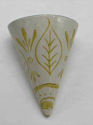 Creative Co-op Stoneware Wall Cone Vase, Wall Pocket, Yellow, Ivory Teal-image