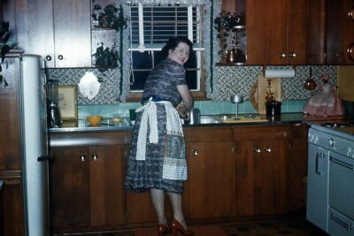 Kodak Slide 1950s Orange Border Duplicate Kodachrome Woman Washing Dishes-image