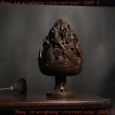 China Chinese Buddhism temple bronze Boshan joss Incense burner Censer statue-image