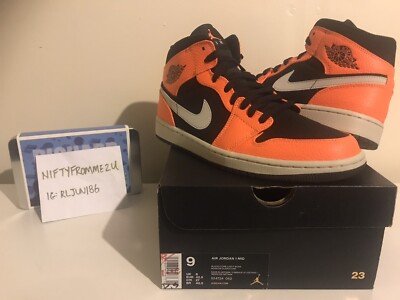 DEADSTOCK NIKE AIR JORDAN 1 MID ORANGE CONE 554724062 SIZE 9 JORDAN BRED-image