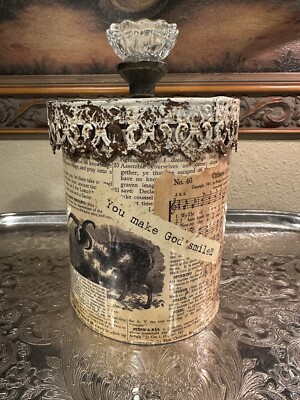Creative Co-Op-Kathleen Wedemeyer-Multi Materials-Metal Container-w/Lid-8.5”H--image