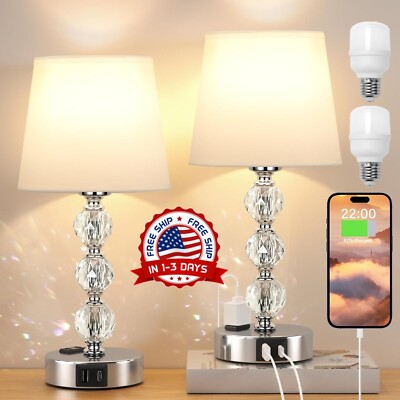 2x Lamparas De Mesa Luces Elegante Modernas Cristal Para Sala Dormitorio Cocina-image