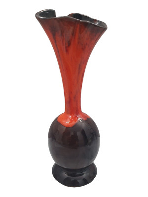 Retro Vase Orange Brown Lava Drip Wavy Ruffle Edge Lilly 8.5