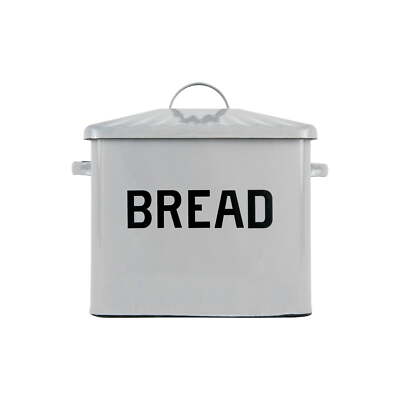 Creative Co-Op Enameled Metal Bread Box with Lid and Handles; Storage Décor Grey-image