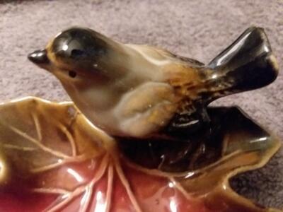 Gold Ceramic Leaf Dish with Bird by Creative Co-op-Beautiful!-image