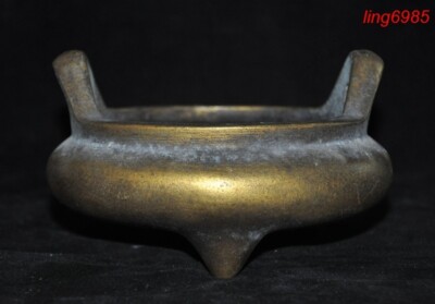 old China Buddhism temple bronze“宣德” joss Incense burner Censer statue-image