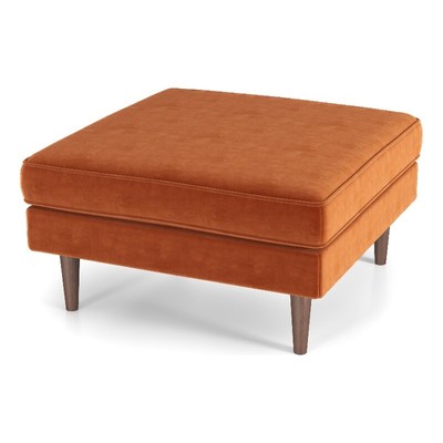 Hudson Mid-Century Square Velvet Upholstered Ottoman in Orange-image