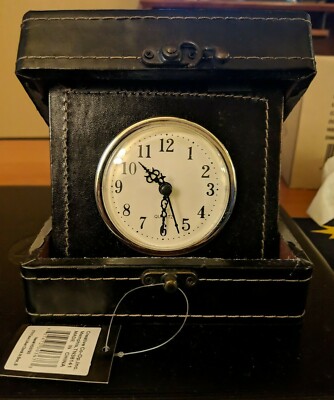 Quartz Creative Co-op Faux Leather Latching Box Classic Vintage Clock 6-1/2 Inch-image