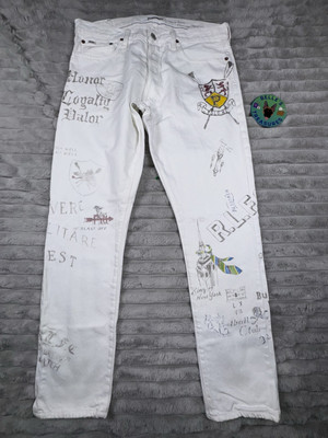 Polo Ralph Lauren The Sullivan Slim Graphic White Jeans 34x32 (fits 36x32) Art-image