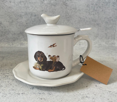 Ceramic Tea Infuser Mug with Lid and Strainer Creative Co-Op Dachshund-image