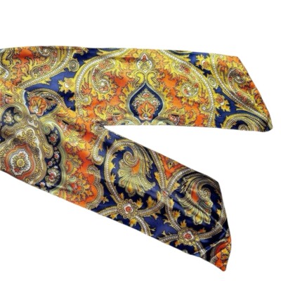 Vintage 1960s Mod Orange & Gold Scarf Baroque Regency Mid Century Navy Blue Sash-image