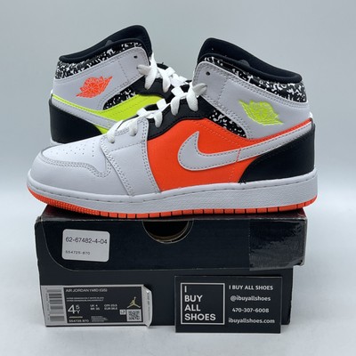 Size 4.5Y (GS) - Jordan 1 Mid Notebook White Orange Black Leather (554725-870)-image