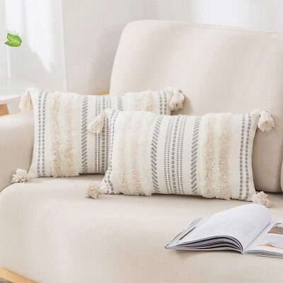 decorUhome Decorative Boho Throw Pillow Covers 12x20 Set of 2 Lumbar Neutral ...-image
