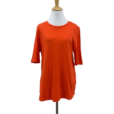 Eileen Fisher Organic Tee Womens S Small Solid Orange Mid Sleeve Stretch Shirt-image