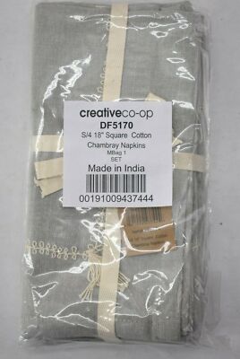 Creative Co-Op Blue Chambray Embroidered Napkins with Tassels 4 Count 18