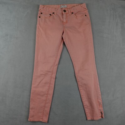 Free People Jeans Womens 27 Pink Orange Coral Mid Rise Skinny-image