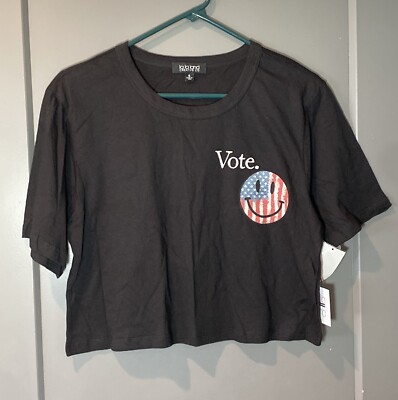 La La Land Creative Co Womens Size Small Vote Crop T-Shirt Black Short Sleeve-image
