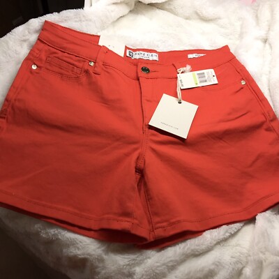 Anne Klein Women’s Short, Missy Style Orange Color, Size 4 , gold Button Details-image