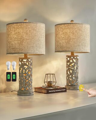 OYEARS 3-Way Dimmable 22'' USB A+C Touch Control Table Lamp 22