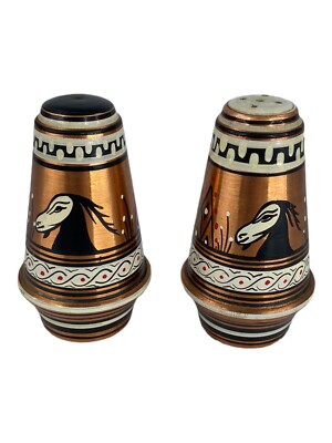 VTG mid 1900s Salt and Pepper Shaker Greek Themed Made of Copper-image