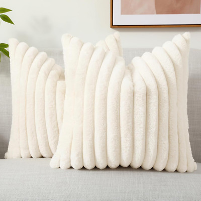 Decoruhome Faux Fur Spring Throw Pillow Covers 18X18 Set of 2, Decorative Soft P-image