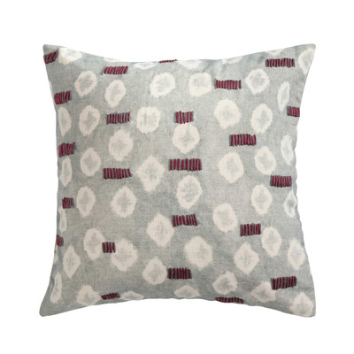 Linen Printed Pillow with Hand-Embroidery and Chambray Back, Multicolor-image